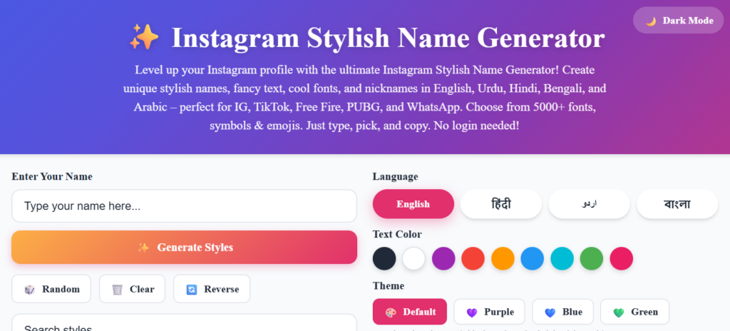 stylish instagram names generator